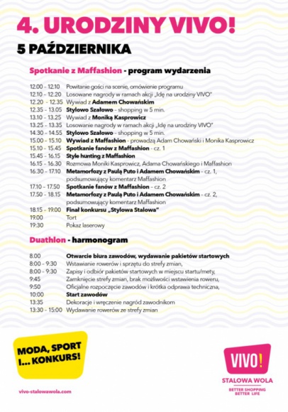 4. urodziny VIVO! Stalowa Wola już w najbliższą sobotę! Gwiazdy, LIFESTYLE - Już w najbliższą sobotę, 5 października, VIVO! Stalowa Wola będzie świętować swoje 4. urodziny. Z tej okazji centrum handlowe przygotowało dla swoich klientów szereg interesujących aktywności i wydarzeń m.in.: modowe spotkanie z Maffashion.