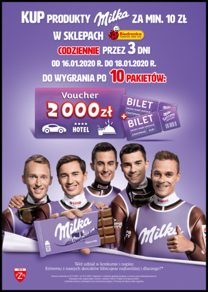 Konkurs konsumencki w Biedronce w ramach kampanii ?Milka. Sercem z Naszymi? BIZNES, Kultura - Trwa 41. sezon Pucharu Świata w skokach narciarskich, a równolegle z nim, prowadzona jest druga odsłona kampanii ?Milka. Sercem z Naszymi?.