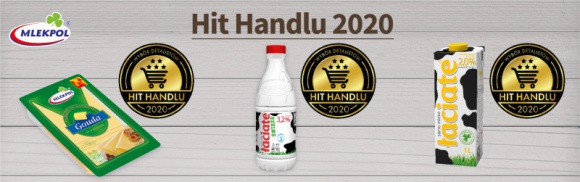 Hit Handlu 2020 rozstrzygnięty ? trzy tytuły dla Mlekpolu BIZNES, Media i PR - Już po raz 19 detaliści wskazali najlepiej sprzedające się produkty. Aż trzy wyróżnienia trafiły do Spółdzielni Mleczarskiej Mlekpol. Tytuł Hit Handlu 2020 otrzymało mleko UHT Łaciate 2%, mleko świeże Łaciate 3,2% oraz ser Gouda Mlekpol w plastrach.